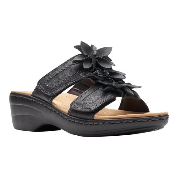 Clarks Women's Merliah Raelyn Flower Wedge Heel Platform Sandals Black Size 8 M - Picture 1 of 4